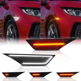 img 4 attached to 🚦 GemPro светодиодные боковые огни-маркеры для Honda Civic Sport Si 2016-2021 Civic Coupe Sedan Hatchback - передние поворотные сигналы с последовательным миганием оранжевого и белого цветов, черный дымчатый.