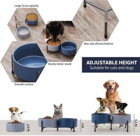 img 2 attached to 6 Inch Ceramic Dog & Cat Bowl Set Of 2 With Elevated Metal Stand - 32 Oz Round Pet Food And Water Feeder Dish For Cats & Dogs - Blue & Grey