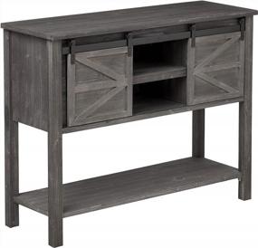 img 4 attached to EHemco Antique Farmhouse Console Table With Sliding Barn Doors And Bottom Storage Shelf, Gray