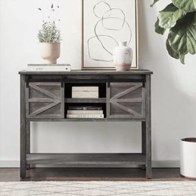 img 3 attached to EHemco Antique Farmhouse Console Table With Sliding Barn Doors And Bottom Storage Shelf, Gray
