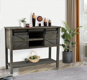 img 2 attached to EHemco Antique Farmhouse Console Table With Sliding Barn Doors And Bottom Storage Shelf, Gray