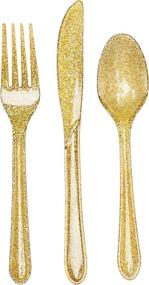 img 4 attached to Sparkle and Shine with Creative Converting ✨ 24-Piece Premium Plastic Assorted Cutlery in Glitz Gold Glitter