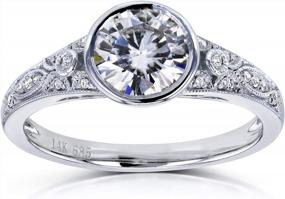 img 4 attached to Kobelli Round Moissanite Bezel Vintage Style Engagement Ring 1 CTW In 14K White Gold