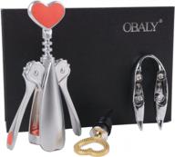 effortlessly uncork your wine with obaly wing corkscrew opener set with foil cutter and stopper (silver) - pack of 3 logo
