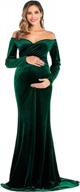 maternity off shoulder long sleeve fitted gown for photo props - oqc velvet half circle maxi photography dress logo