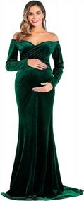 img 4 attached to Maternity Off Shoulder Long Sleeve Fitted Gown For Photo Props - OQC Velvet Half Circle Maxi Photography Dress