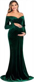 img 2 attached to Maternity Off Shoulder Long Sleeve Fitted Gown For Photo Props - OQC Velvet Half Circle Maxi Photography Dress