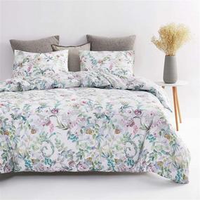 img 2 attached to 🌸 Stylish Wake In Cloud Light Purple Floral Comforter Set: Lilac Flowers & Green Leaves Botanical Print on White, Luxurious Microfiber Bedding for Queen Size Bed (3pcs)