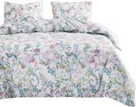 🌸 stylish wake in cloud light purple floral comforter set: lilac flowers & green leaves botanical print on white, luxurious microfiber bedding for queen size bed (3pcs) логотип
