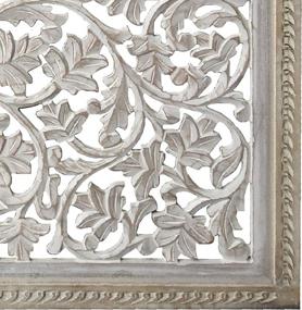 img 2 attached to Antique White Wooden Wall Panel With Elegant Cutout Sprig Pattern By Benjara