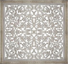 img 4 attached to Antique White Wooden Wall Panel With Elegant Cutout Sprig Pattern By Benjara