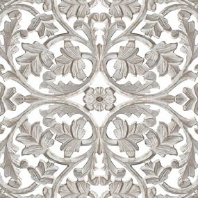 img 1 attached to Antique White Wooden Wall Panel With Elegant Cutout Sprig Pattern By Benjara