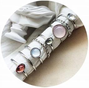 img 4 attached to Vintage Silver Stackable Rings: 7-19 Piece Star Moon Knuckle Ring Set For Women And Girls