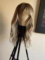 img 1 attached to Natural Looking Synthetic Wig For Women - 24 Inch Ombre Blonde Curly Wavy Full Wig With Bangs And Dark Roots For Daily Wear And Parties By FESHFEN review by Kevin Jacobson