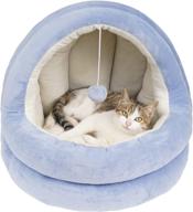 🐱 gapzer cat bed kitty cave with interactive play ball machine washable cozy puppy house - anti-slip bottom & removable cushion for indoor cats or small dogs (small, blue) logo