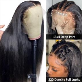 img 3 attached to 9A Brazilian Straight Human Hair Wigs - Hermosa 220% Density 13X4 Lace Front Wig With Pre Plucked Hairline, Baby Hair, And 28 Inch Length In Natural Color For Women