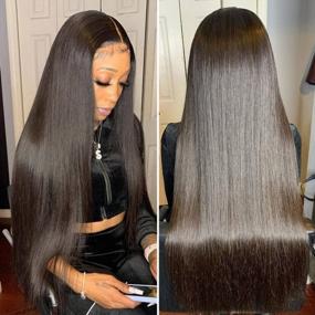 img 4 attached to 9A Brazilian Straight Human Hair Wigs - Hermosa 220% Density 13X4 Lace Front Wig With Pre Plucked Hairline, Baby Hair, And 28 Inch Length In Natural Color For Women