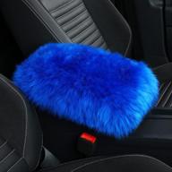 universal fit sheepskin wool fur car armrest console cover pad for suv/truck/car, fluffy furry auto armrest seat box cover protector (blue) логотип