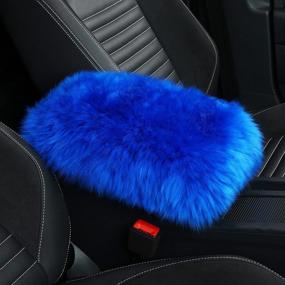 img 4 attached to Universal Fit Sheepskin Wool Fur Car Armrest Console Cover Pad for SUV/Truck/Car, Fluffy Furry Auto Armrest Seat Box Cover Protector (Blue)