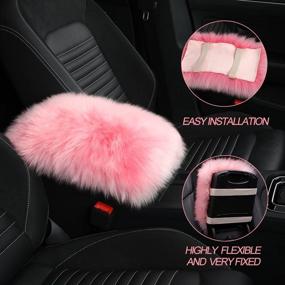 img 2 attached to Universal Fit Sheepskin Wool Fur Car Armrest Console Cover Pad for SUV/Truck/Car, Fluffy Furry Auto Armrest Seat Box Cover Protector (Blue)