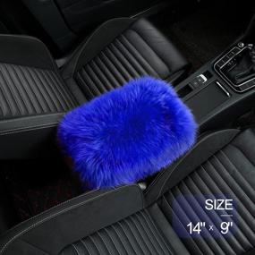 img 3 attached to Universal Fit Sheepskin Wool Fur Car Armrest Console Cover Pad for SUV/Truck/Car, Fluffy Furry Auto Armrest Seat Box Cover Protector (Blue)