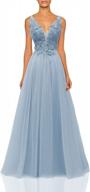 elegant tulle v neck prom dress with flower print - perfect for evening gowns! logo