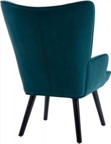 img 1 attached to Тафтинговый бархатный стул с подлокотниками Wingback - элегантное и удобное мягкое кресло для гостиной, спальни и зала ожидания - ножки из массива дерева бирюзового цвета