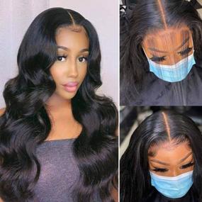 img 4 attached to Pizazz Body Wave Lace Front Wigs Human Hair Pre Plucked With Baby Hair Glueless 4X4 Lace Closure Human Hair Wigs For Women (Natural Black Color, 24 Inch)