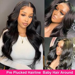 img 2 attached to Pizazz Body Wave Lace Front Wigs Human Hair Pre Plucked With Baby Hair Glueless 4X4 Lace Closure Human Hair Wigs For Women (Natural Black Color, 24 Inch)