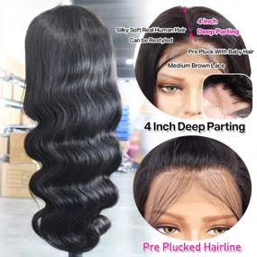 img 1 attached to Pizazz Body Wave Lace Front Wigs Human Hair Pre Plucked With Baby Hair Glueless 4X4 Lace Closure Human Hair Wigs For Women (Natural Black Color, 24 Inch)