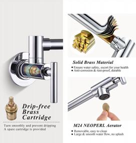 img 1 attached to WOWOW Brass Pot Filler Wall Mount Pot Filler Faucet Chrome Stretchable Double Joint Swing Arm Kitchen Faucet Folding 2 Handles Single Hole Commercial Faucets
