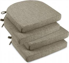 img 4 attached to Set Of 4 Downluxe Memory Foam Chair Cushions With Ties And Non-Slip Backing - Soft And Comfortable Textured Pads For Dining Chairs And Kitchen Seats, Khaki, 16" X 16" X 2