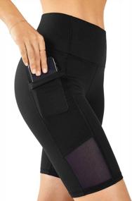 img 4 attached to Women'S High Waisted Yoga Shorts Mesh Compression Leggings With Pocket Athletic Workout Pants By BMJL