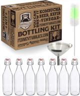 kombucha bottling kit - includes 7 glass flip top bottles + compact collapsable silicone funnel + cleaning brush airtight, high-pressure bottles for fermenting kombucha, kefir, ginger beer, etc logo