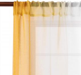 img 3 attached to Yellow Ombre Sheer Curtains - Faux Linen Gradient Semi Voile Rod Pocket Window Drapes For Bedroom & Living Room, Set Of 2 (52" X 90")