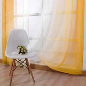 img 2 attached to Yellow Ombre Sheer Curtains - Faux Linen Gradient Semi Voile Rod Pocket Window Drapes For Bedroom & Living Room, Set Of 2 (52" X 90")