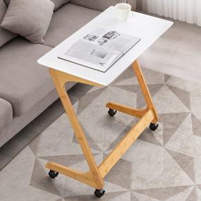 img 2 attached to Versatile And Stylish: Nnewvante White Bamboo TV Tray Table On Wheels - Perfect For Small Spaces!