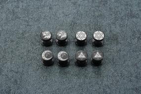 img 2 attached to Stainless Steel Black Stud Faux Gauges Earrings With Hexagram, Wolf Moon, And All-Seeing Eye Studs - Cheater Fake Ear Plugs Gauges Illusion Tunnel - Set Of 4 Pairs By PiercingJ