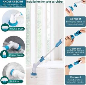 img 2 attached to 🧽 360 Cordless Electric Spin Scrubber for Tub, Tiles, and More – Power Surface Cleaner with 3 Interchangeable Scrubber Brush Heads, Extension Arm, and Adapter