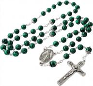 blessed virgin mary rosary beads with green faux stone - our lady of grace logo