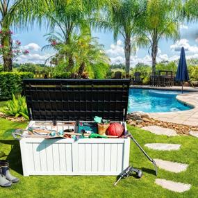 img 3 attached to YITAHOME 120 Gallon Outdoor Storage Deck Box, Large Resin Patio Storage For Outdoor Pillows, Garden Tools And Pool Toys, Waterproof, Lockable (Black&White)