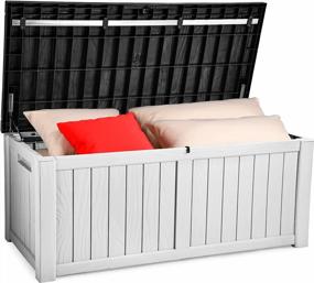 img 4 attached to YITAHOME 120 Gallon Outdoor Storage Deck Box, Large Resin Patio Storage For Outdoor Pillows, Garden Tools And Pool Toys, Waterproof, Lockable (Black&White)