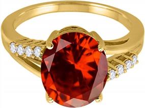 img 2 attached to MauliJewels Rings For Women 3.3 Carat Oval Shaped Garnet And Diamond Ring Prong 10K Yellow Gold Gemstone Wedding Jewelry Collection