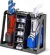 streamline your golf equipment with gosports premium wooden organizer and storage rack logo