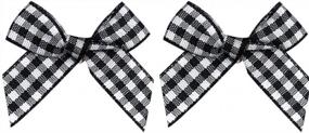 img 4 attached to 25PCS Medium Size Black Gingham Ribbon Bows Craft Flowers Appliques For Sewing, Gift, DIY Craft, Wedding Decoration Ornament