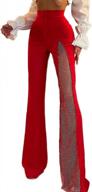 shimmering high-waisted flared pants for women with elastic waistband and diamond metallic finish logo