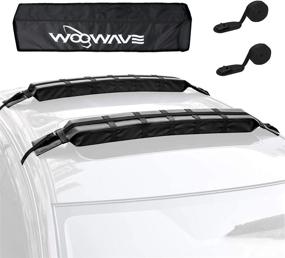 img 4 attached to WOOWAVE Premium Kayak Rack Pads Универсальный автомобильный мягкий багажник на крышу Крепление для каяка для каноэ / доски для серфинга / байдарки / SUP / сноуборда с ремнями для привязки, веревкой для привязки, ремнем с быстрой петлей и сумкой для хранения