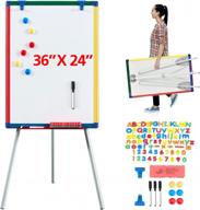 82 piece magnetic whiteboard easel with letters and numbers for teacher homeschooling - dry erase board 36x24 inches, 6 magnets, 3 pens & dry eraser logo