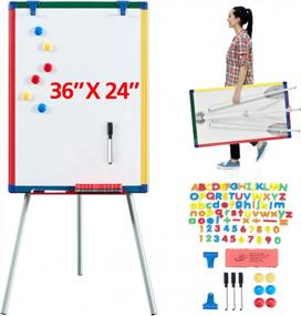 img 4 attached to 82 Piece Magnetic Whiteboard Easel With Letters And Numbers For Teacher Homeschooling - Dry Erase Board 36X24 Inches, 6 Magnets, 3 Pens & Dry Eraser