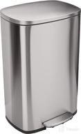 🗑️ amazon basics 50l / 13.2 gallon soft-close trash can with foot pedal - smudge resistant, brushed stainless steel, satin nickel finish logo